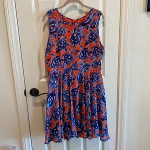 Maison Jules Orange and Blue Rose Dress *Size L*